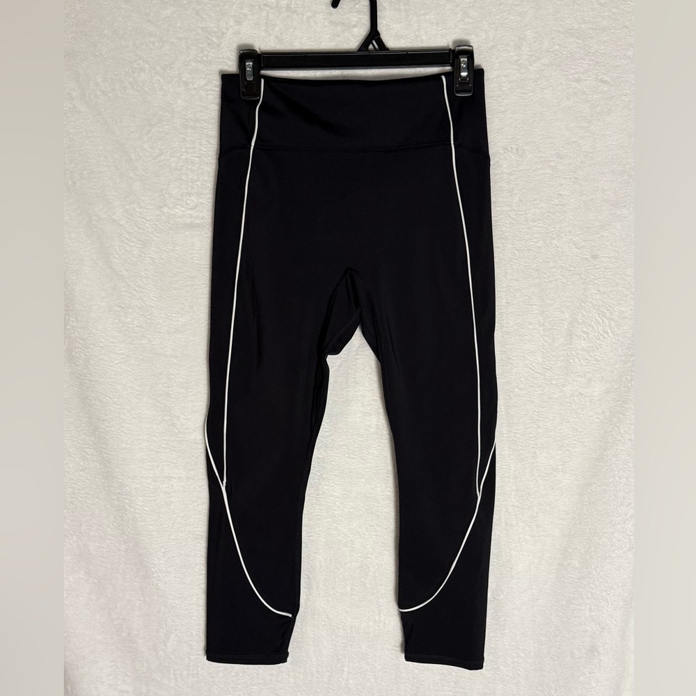 Fabletics Womens Black Leggings with White Piping